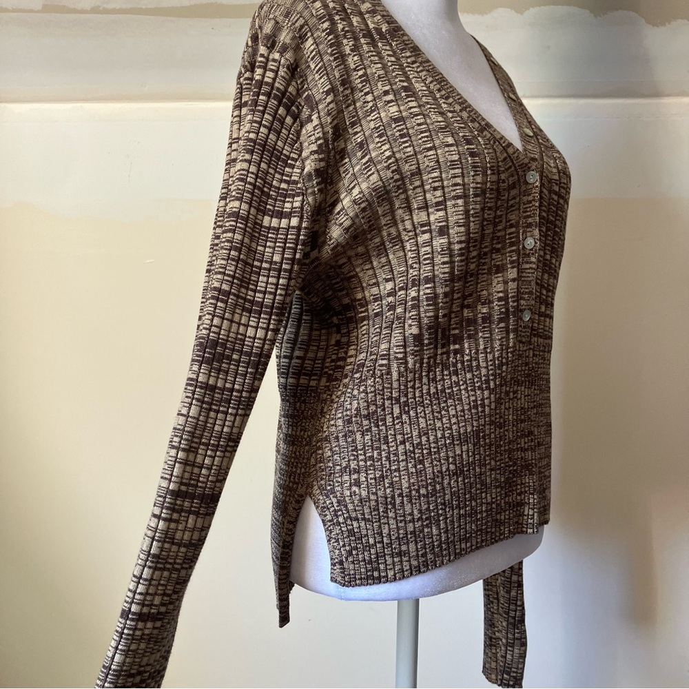 House of Harlow 1960 Brown Ribbed Knit Henley Button Up V neck Sweater size XL - Picture 5 of 9